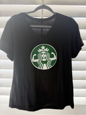 Black V-Neck Women’s Tee with Green Logo